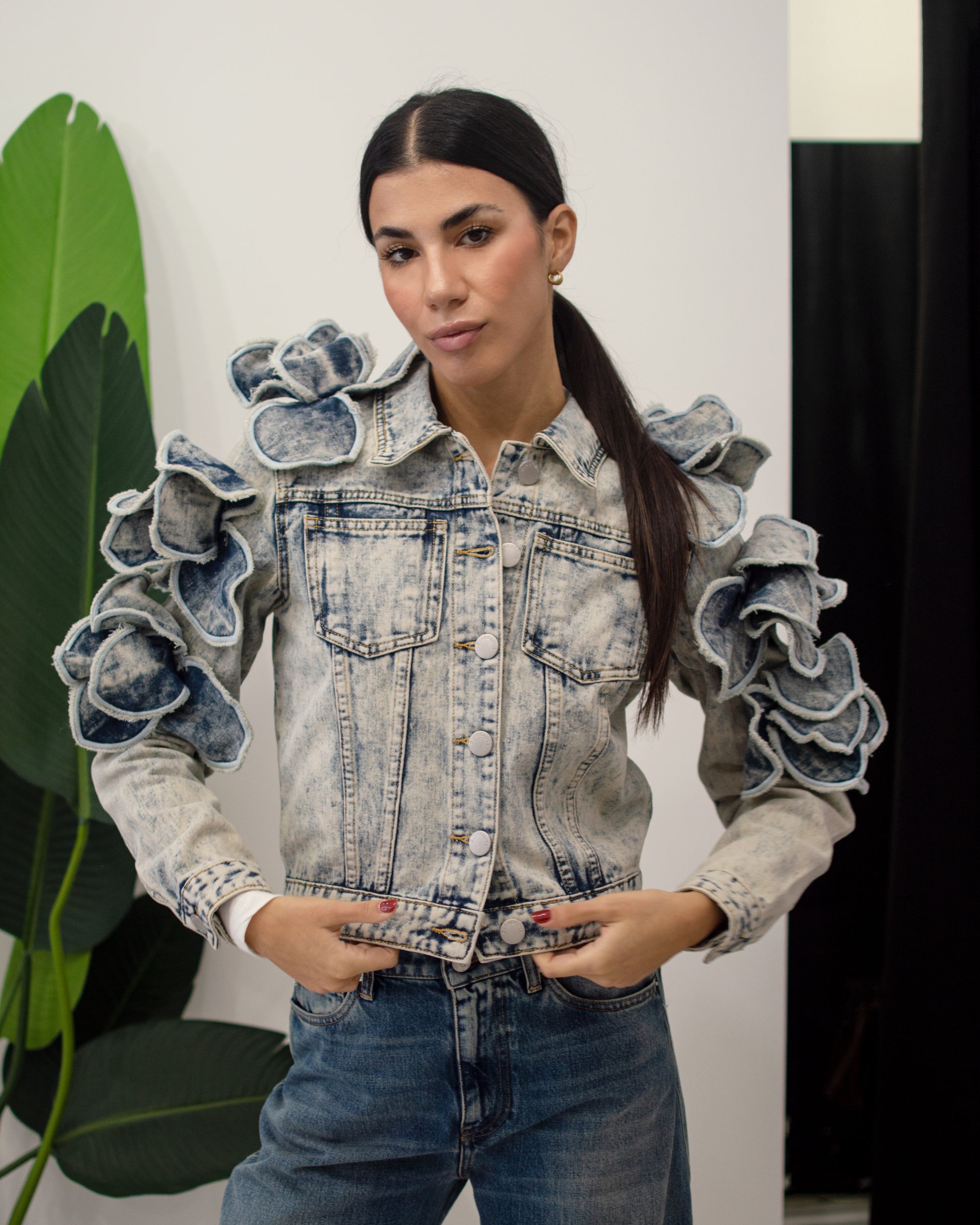 Giacca Denim fiori Glamorous